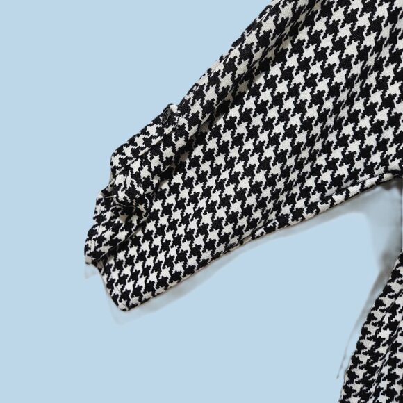 RETRO BLACK & WHITE HOUNDSTOOTH LIGHTWEIGHT SWEATER ROLL TAB CHIC TOP 3X - Picture 3 of 6